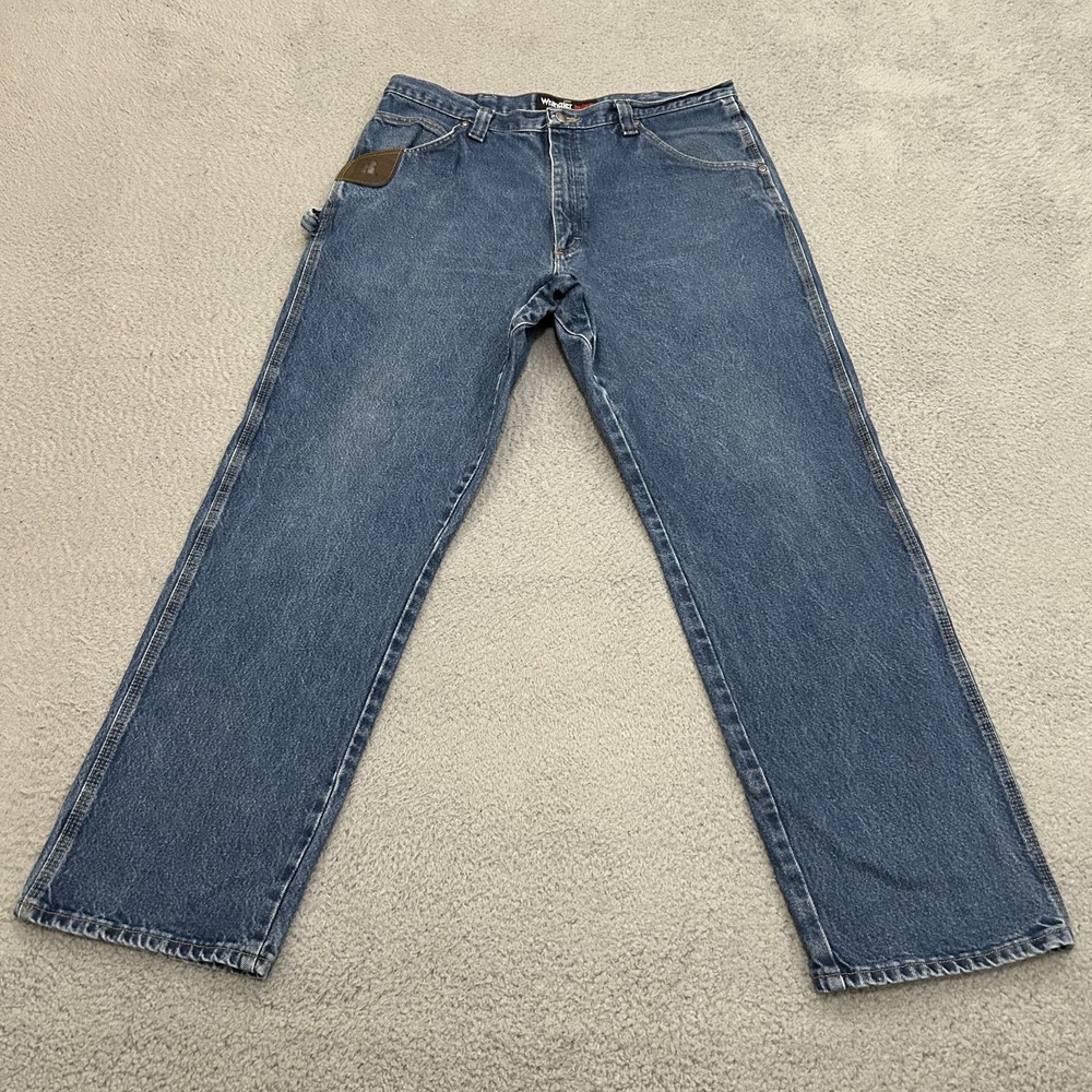 Wrangler Riggs Jeans Mens 38x34 Blue Denim Relaxed Fit Work Horse Medium Wash